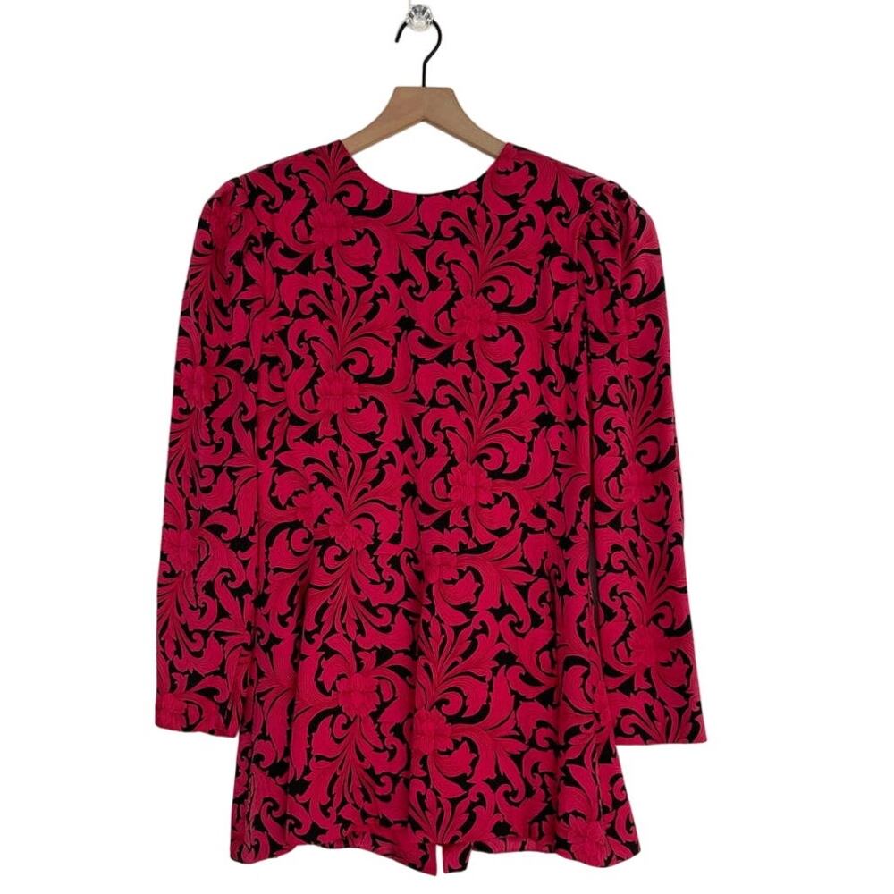 Vintage Paisley Silk Blouse Richard Warren Size 10 Red Black Peplum Old Money